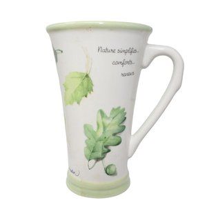 VTG Marjolein Bastin Tall Mug Green Leaves Nature's Sketchbook Tapered Ceramic